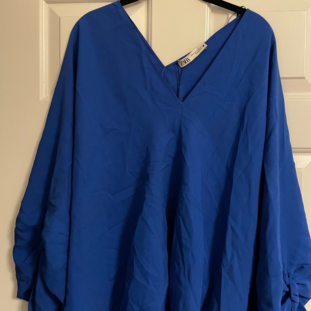 Zara Royal Blue V-Neck Blouse